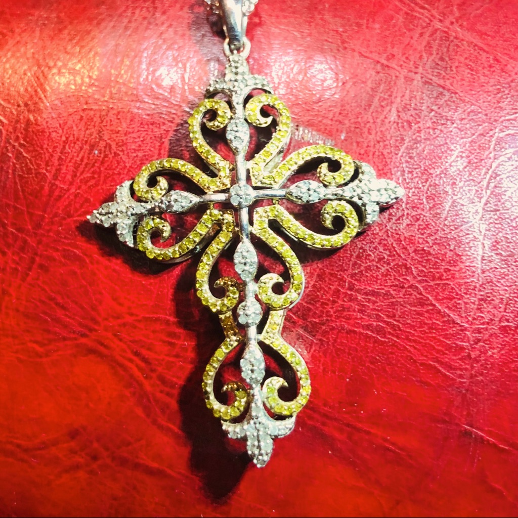Vintage Style Diamond Filigree WhiteChampagne Diamond Cross